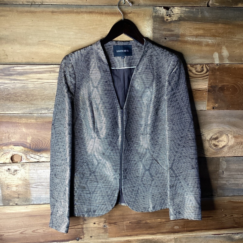 LAFAYETTE 148 New York Textured Sheen Metallic Zip  Front Lined Blazer Jacket 8